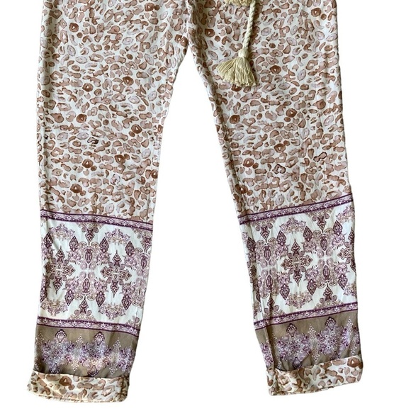 Anthropologie Ollari Boho Animal Print Pull On Tapered Realxed Summer Pants Sz M - Picture 11 of 16